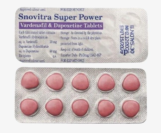 Snovitra Super Power. Варденафіл 20 мг та Дапоксетин 60 мг. Тверда ерекція та витривалість